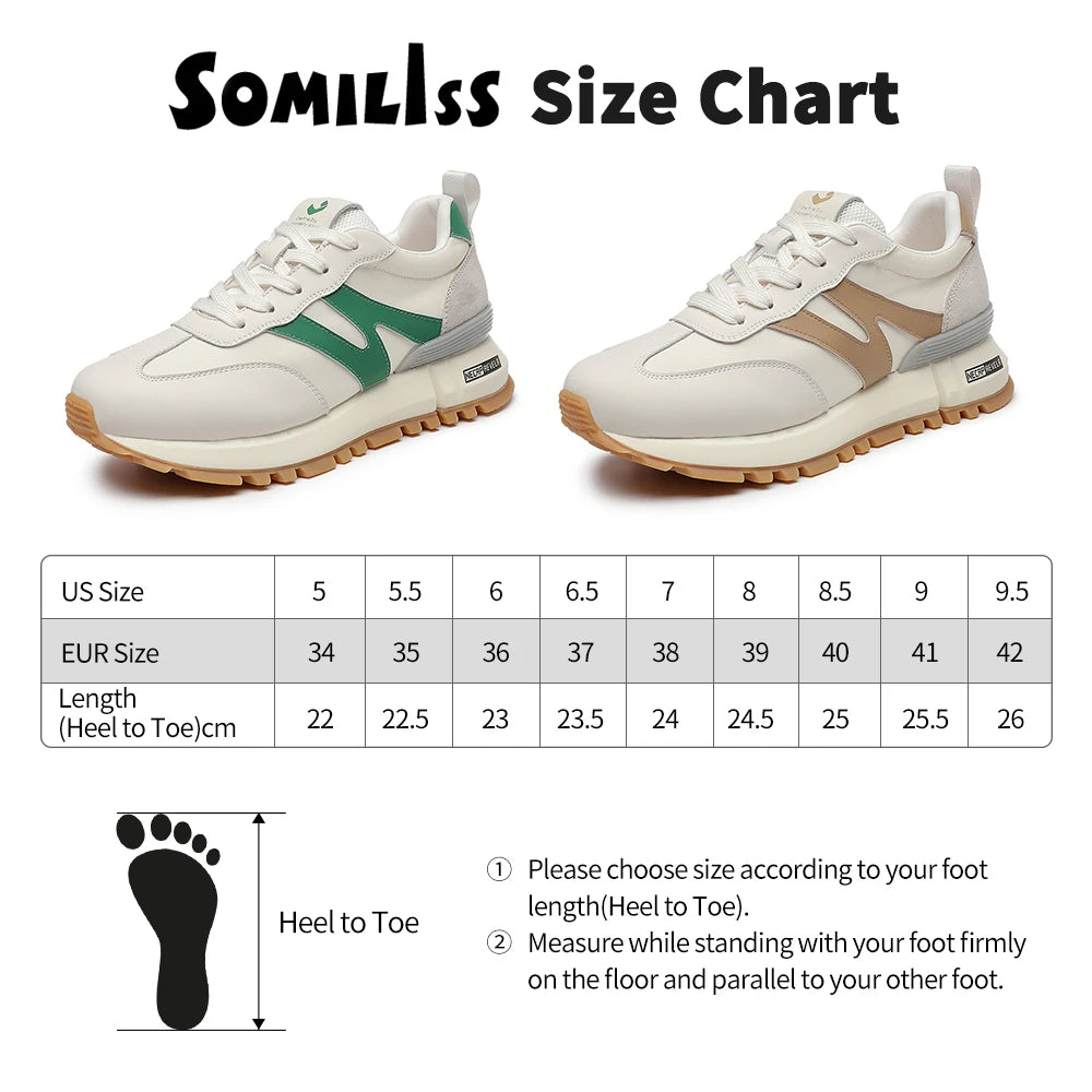 SOMILISS Genuine Leather Women Sneakers Lace-Up Round Toe Suede Leather Patchwork Ladies Casual Sneakers Designer Brand Shoes - reetell