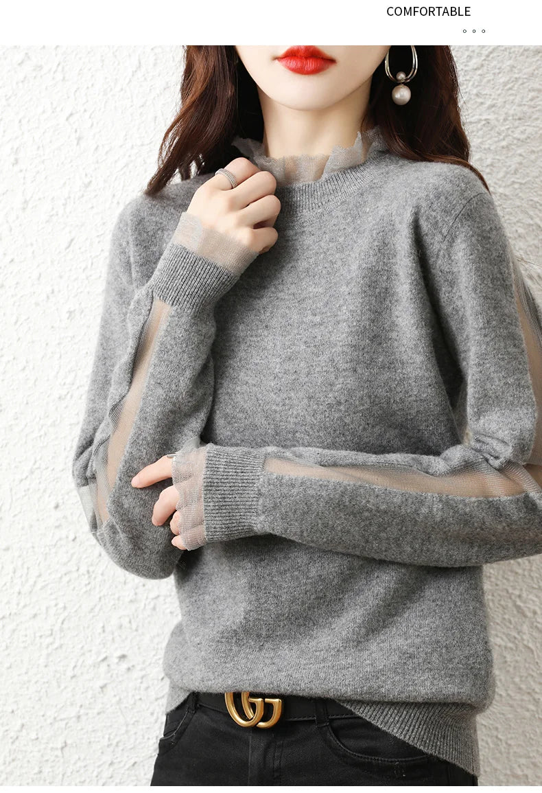 Lace collar Cashmere Elegant Women Sweater Knitted  Pullovers  Loose Soft Female Knitwear Jumper - reetell