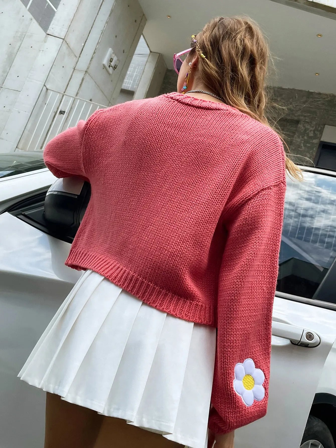 Autumn Knitted Cardigan Flower Embroidery Women Sweater Flower Sweater Cardigan Lantern Sleeve Fashion Jumper Coats Outerwear - reetell