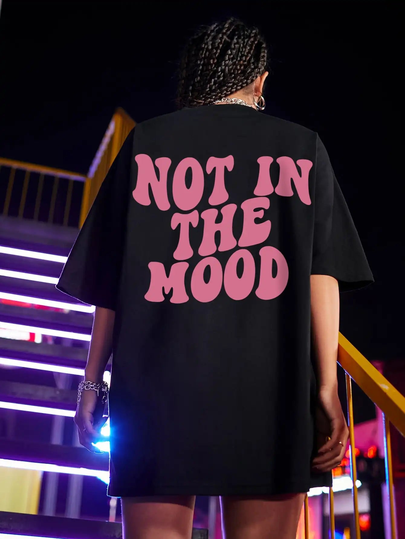 Not In The Mood Pink Letter Print T-Shirts Women Summer Cotton Clothing O-Neck Oversized Short Sleeve Breathable Casual Tshirt - reetell