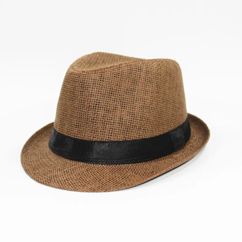 Linen Panama Solid  Jazz Hat Cowboy  Men's Women's Children's British Sun Hat