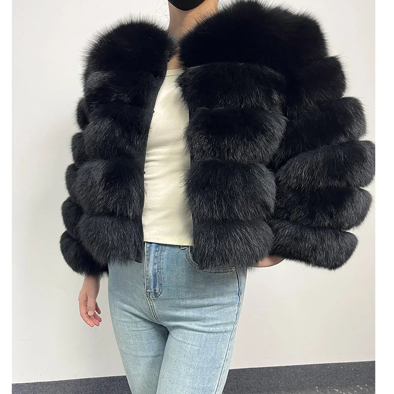 2024 Black Natural Real Fox Fur Coat Women Winter Warm Luxury Fur Jacket Detachable Long Sleeve Female Vest Furry clothing - reetell