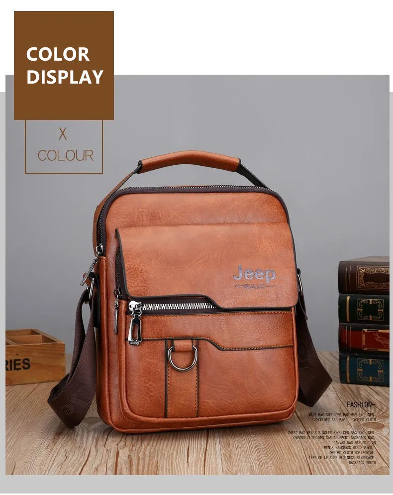 JEEP BULUO Crossbody Messenger Bags Business Casual Handbag Brand Shoulder New High Quality Leather For Men Business Casual Fash