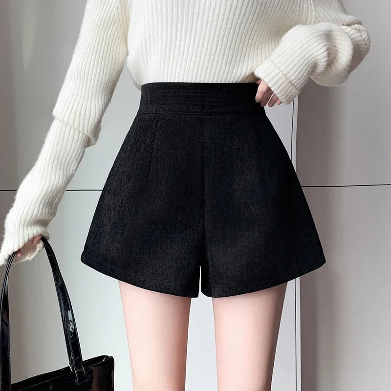 Fashion New Autumn Office Lady Womens Shorts Apricot Black Shorts Women High Waist Short Mujer Shorts for Women D28 - reetell