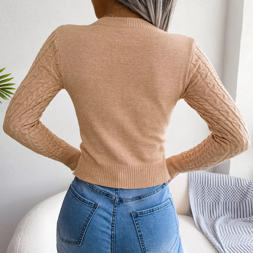 2024 Autumn winter Europe and the United States fashion hollow twist long-sleeved sweater Amazon burst women's clothing - reetell