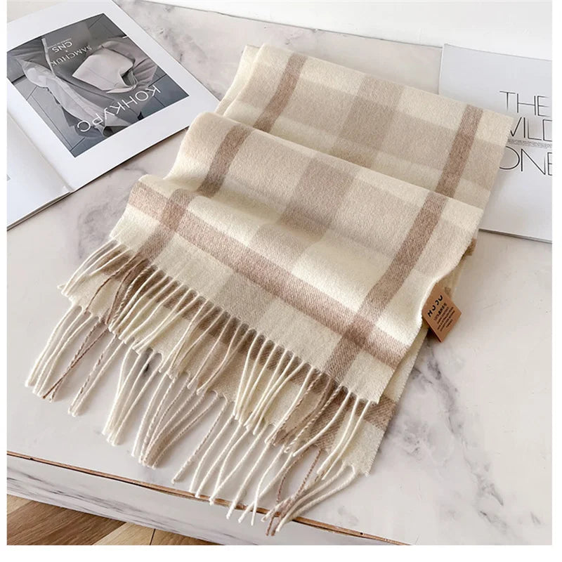 100% Wool Luxury Brands Classic England Style Women Scarf Fashion Stripe Plaid Scarves Tassel Shawls Pashmina Lady Wrap 32*180cm - reetell