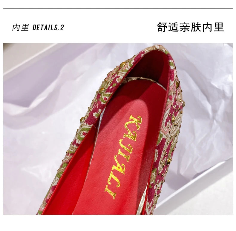 Autumn New Ladies High Heels Pointed Toe Shaped Heel High 5cm and 7cm Wedding Shoes Square Buckle Travel Banquet Shoe High Heels