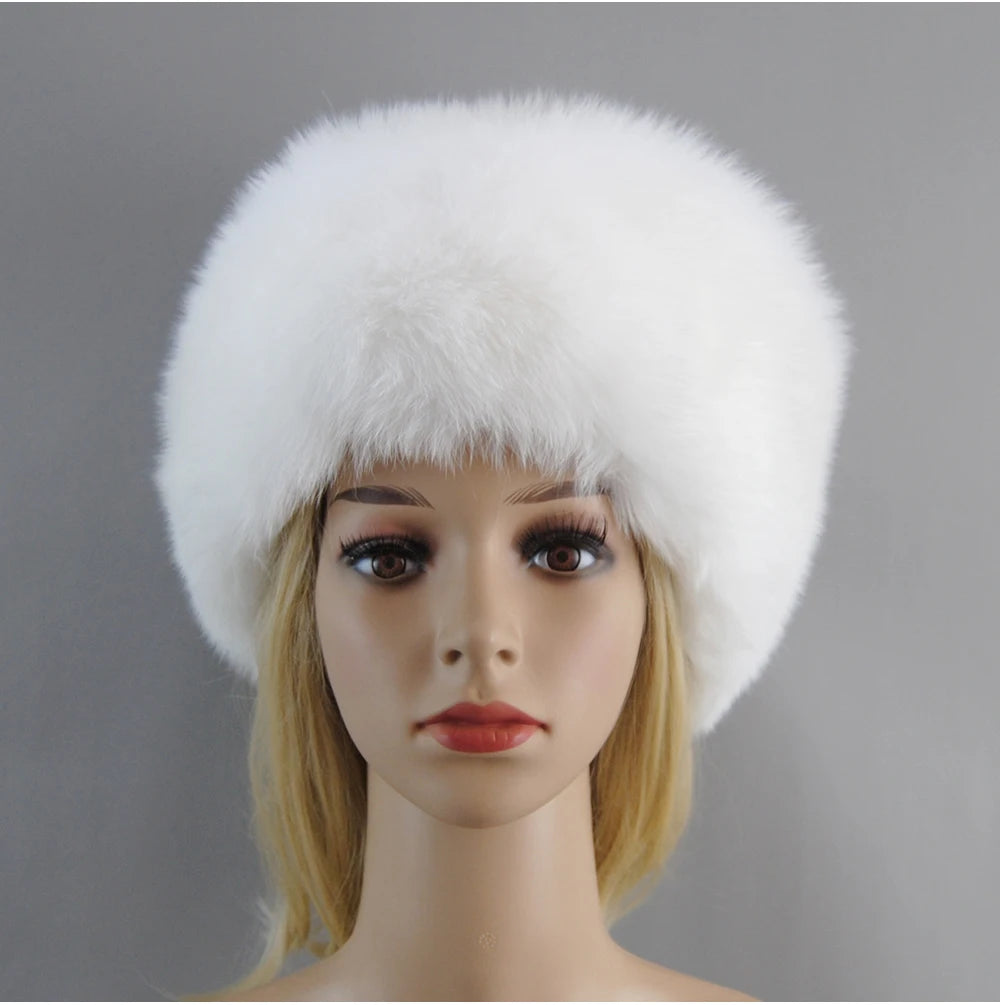 2024 Russian Style Female Round Cap Fashion Real Fur Hats Natural Fox Fur Women Winter Warm Bomber Hat Fluffy Popular Beanies - reetell