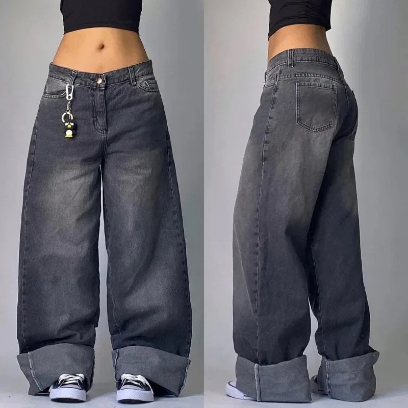 Streetwear American New Washed Light Blue Baggy Jeans Men And Women Y2K High Street Fashion Retro Punk High Waist Wide Trousers - reetell