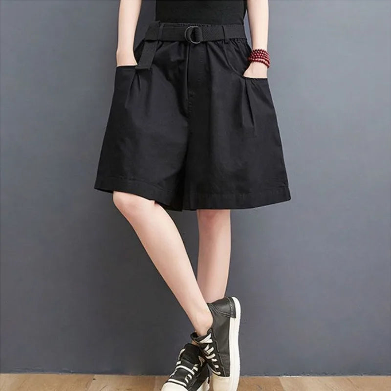 Women's Shorts Half Baggy Mid Length Wide Black Female Short Pants Loose Bermuda Knee Low Price Classic Harajuku Fashion New In - reetell