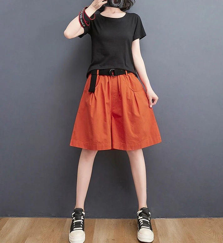 Women's Shorts Half Baggy Mid Length Wide Black Female Short Pants Loose Bermuda Knee Low Price Classic Harajuku Fashion New In - reetell