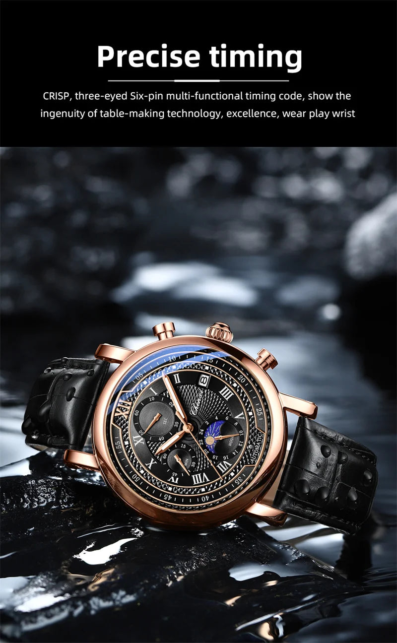 Chenxi 976 Leather Chronograph Date Men's Phase Of The Moon Timing Business Luminous Quartz Watch Relojes para hombres