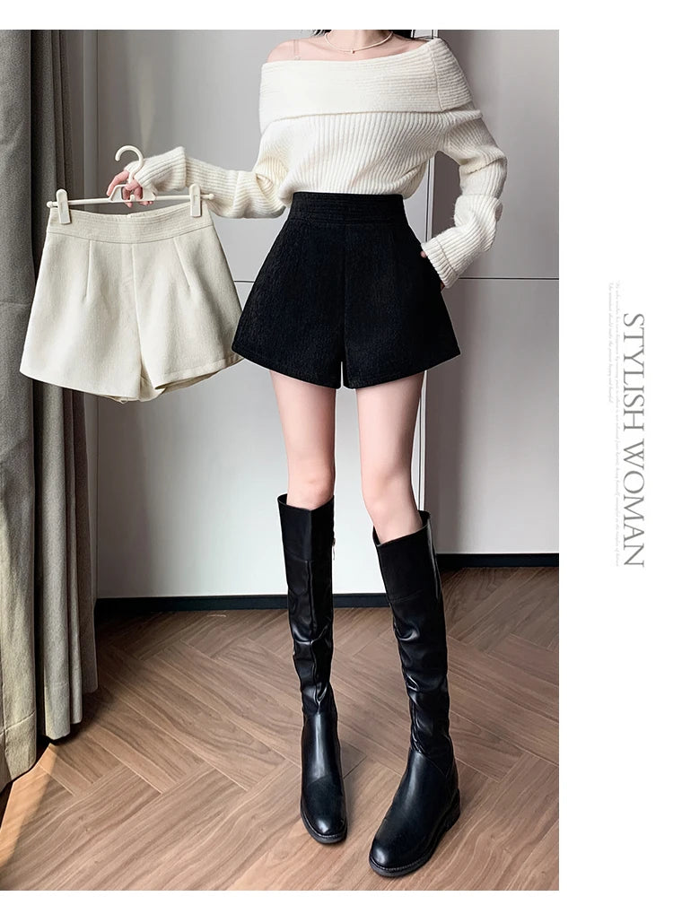 Fashion New Autumn Office Lady Womens Shorts Apricot Black Shorts Women High Waist Short Mujer Shorts for Women D28 - reetell