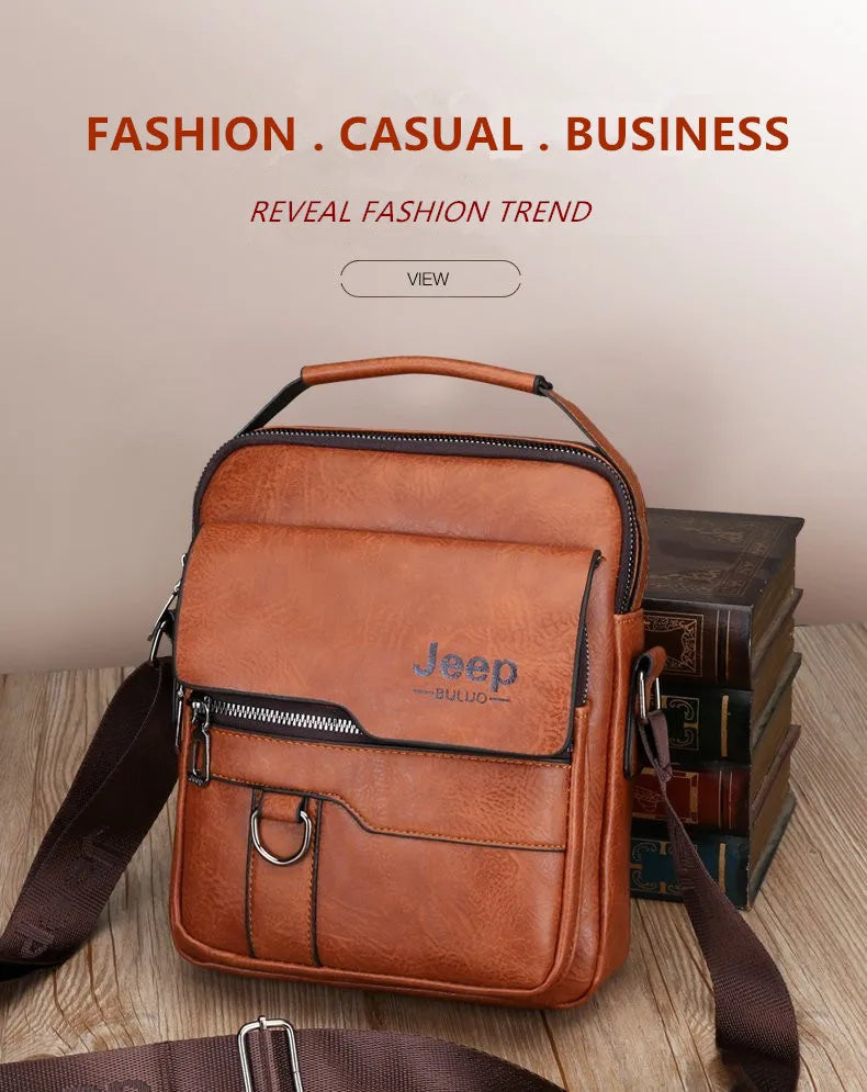 JEEP BULUO Crossbody Messenger Bags Business Casual Handbag Brand Shoulder New High Quality Leather For Men Business Casual Fash