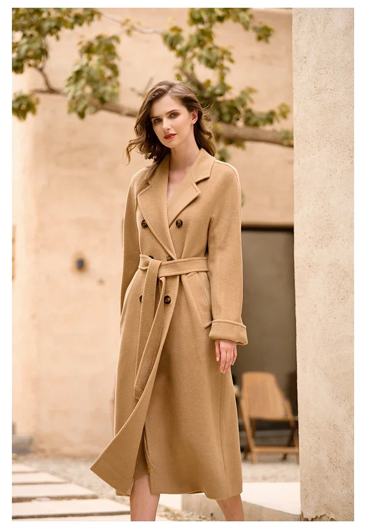 Women's Coat Double-sided 10% Cashmere 90% Wool Women's Long Coat Jacket, 2024 Winter New Long Cashmere Coat Women - reetell