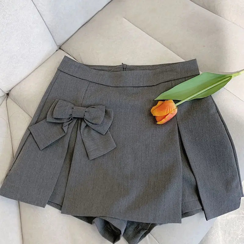 Zoki Cute Bow Women Sexy Pleated Skirt Janpan Sweet High Waist Student A Line Mini Skirt Summer Zipper Female Solid Color Skirt - reetell