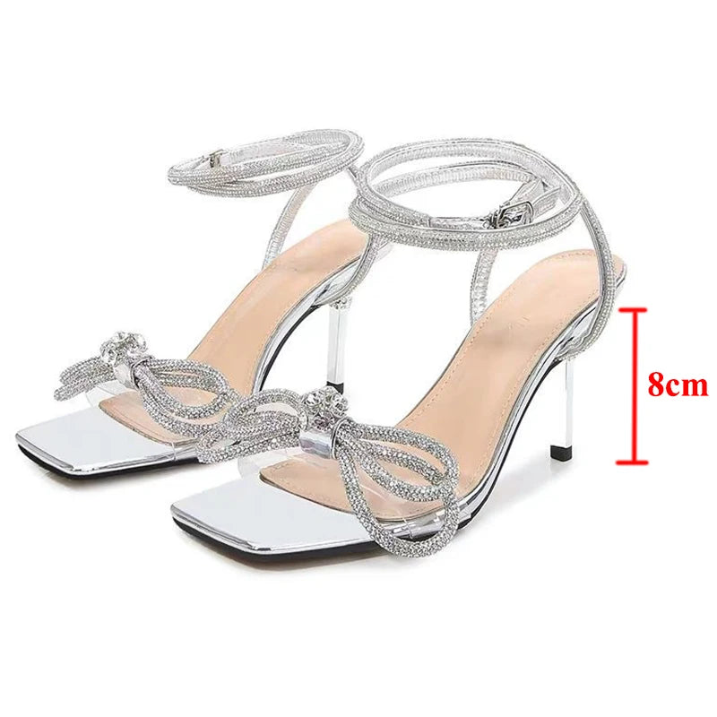 Rimocy High Heels Silver Crystal Sandals Women Stiletto Heeled Ankle Strap Gladiator Shoes Woman Summer 2022 Pvc Sandalias Mujer