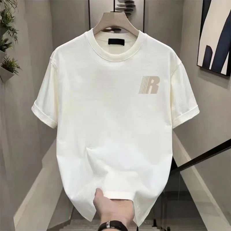 2024 Summer Korean Version Loose Casual Oversized Comfortable and Breathable Round Neck Printed Short Sleeved T-shirt for Men - reetell