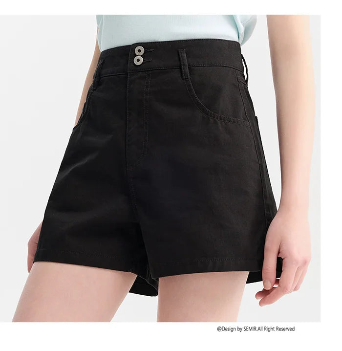 Semir Casual Trousers Women High Waisted Open Show Leg Length 2024 New Summer Ins Tide Simple Basic Shorts Versatile - reetell