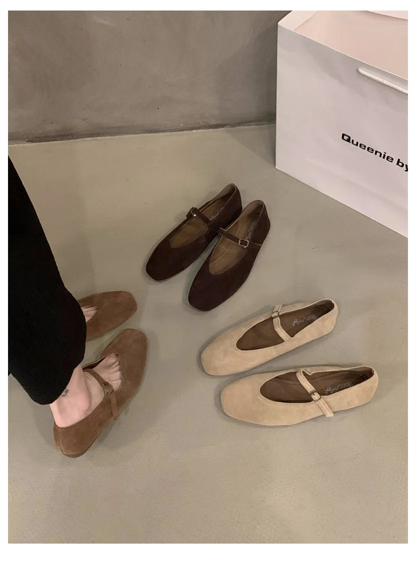 2024 Autumn Fashion Flat Ballet Shoes Women Shallow Ballet Leather Round Toe Female Ballerina Soft Moccasin Mary Janes Big  Size