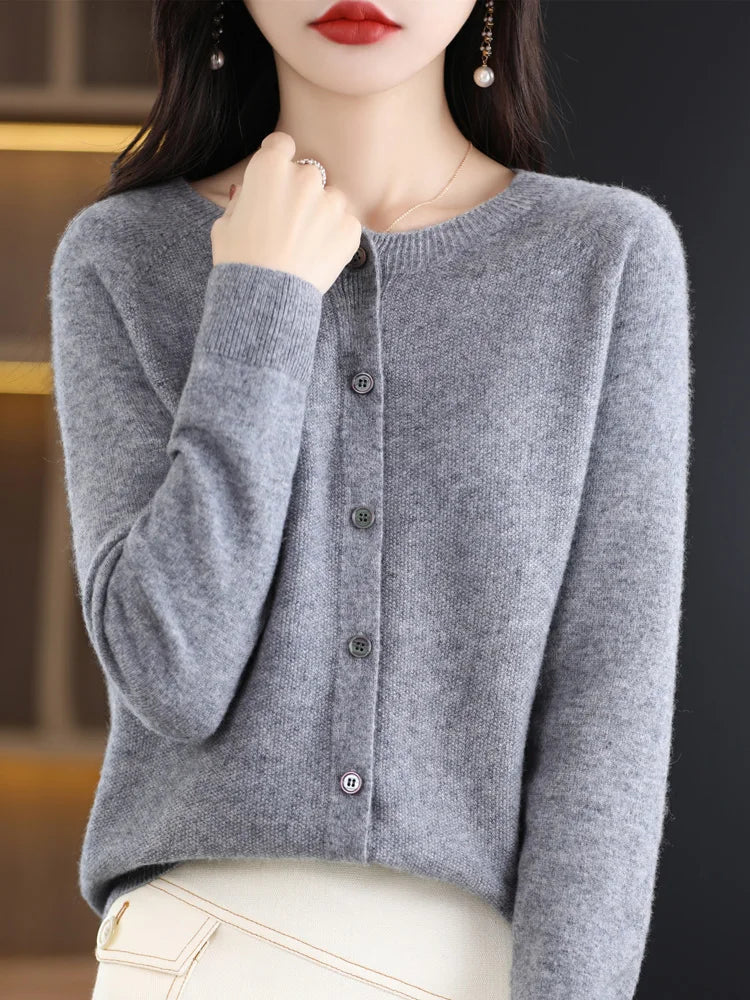 High Quality Round Neck Long Sleeve Cashmere 100% Merino Wool Pullover Women Sweater Coat Top - reetell