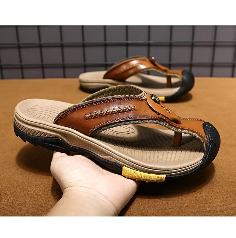 Genuine Cow Leather Shoes Men Baotou Sandals Mens Flip Flops Men's Casual Shoes Classic Beach Slippers Anti-slip Summer 2023