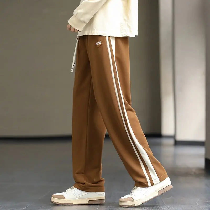 Spring Autumn Elastic Waist Fashion Straight Pants Man High Street Contrast Color Casual Pockets Drawstring All-match Trousers - reetell