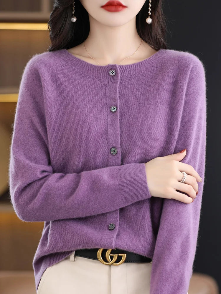 High Quality Round Neck Long Sleeve Cashmere 100% Merino Wool Pullover Women Sweater Coat Top - reetell