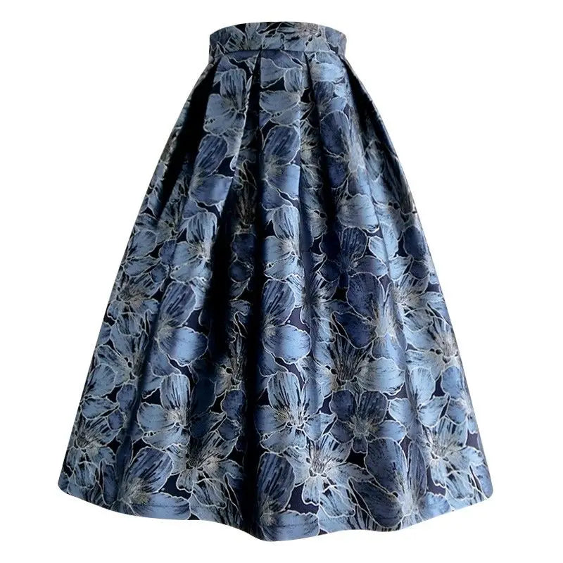 High-End Temperament Jacquard Women Irregular Skirts Elegant Fashion Classic All-match A-line Skirt Korean Vintage Tutu Skirt - reetell