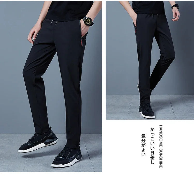 Men's Casual Pants Business Stretch Slim Fit Elastic Waist Jogger Korean Classic Blue Black Gray Male Brand Trousers - reetell