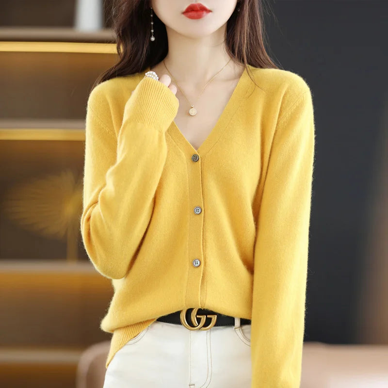 Women's Sweater 2024 Spring Autumn Cardigans V-neck Single Breasted Short Slim Lady Knitwear Tops Solid Korean Fashion Cardigan - reetell