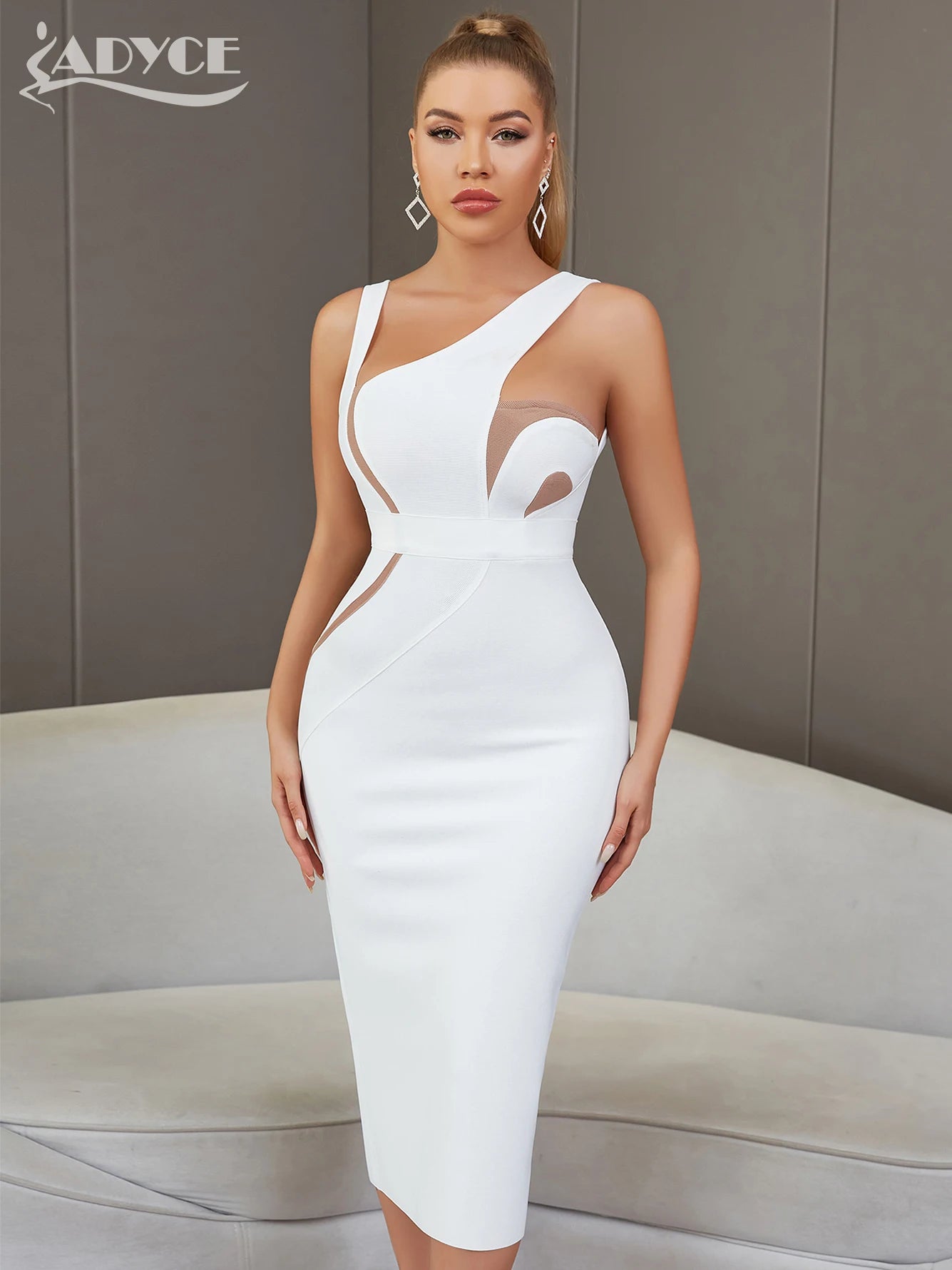 Adyce Sexy Backless White Midi Bodycon Bandage Dress Women Summer Tank Sleeveless Celebrity Elegant Evening Party Dress Outfits - reetell