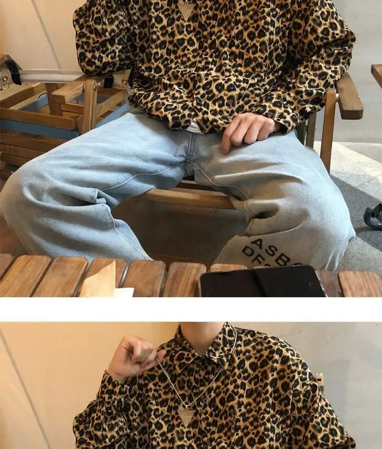 Shirts Spring Summer Man Thin Men's Clothing 2023 Streetwear Casual Loose Printing Leopard Turn-down Collar Long Sleeve Handsome - reetell