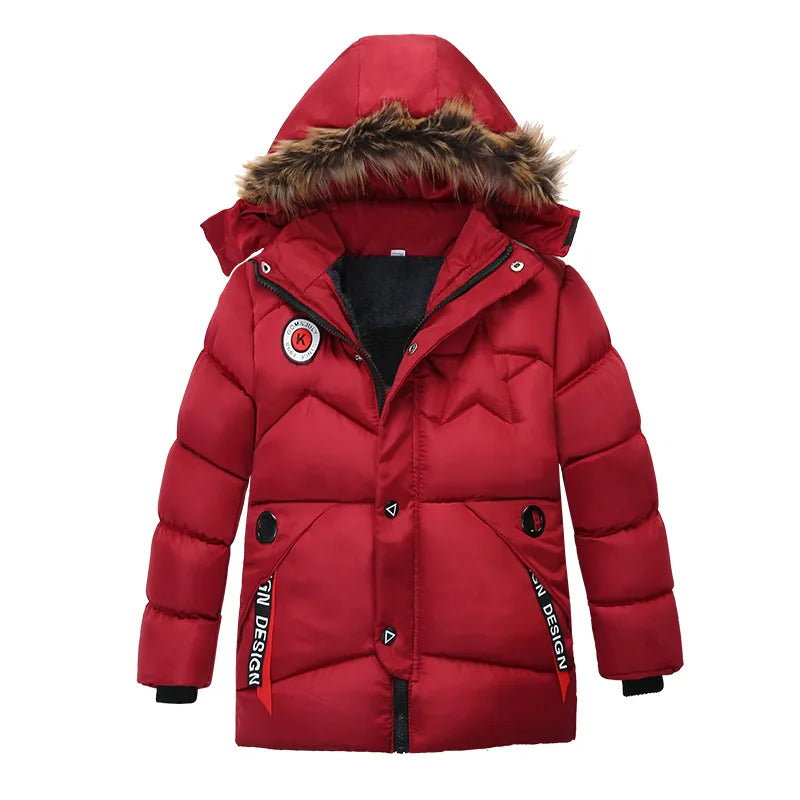 2-8 Years Winter Boys Jacket Thick Keep Warm Lining Plush Detachable Hat Hooded Fur Collar Coat For Kids Children Outerwear - reetell