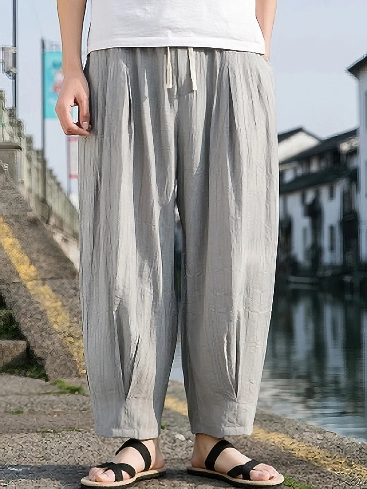 Ice Silk Casual Linen Pants Men Oversize Chinese Summer Wide leg Baggy Sweatpants Male Outdoor Sport Harem Trousers