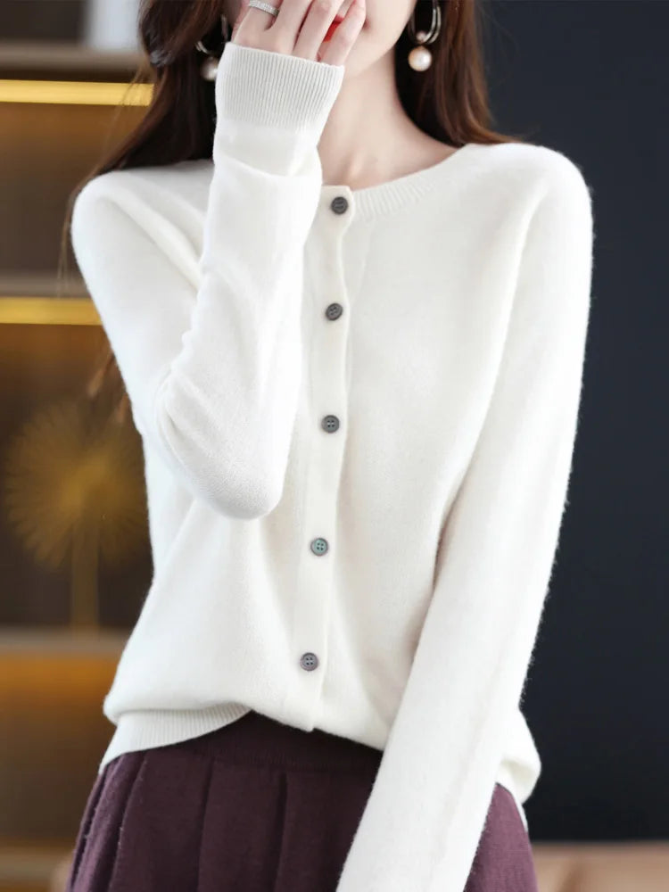 High Quality Round Neck Long Sleeve Cashmere 100% Merino Wool Pullover Women Sweater Coat Top - reetell