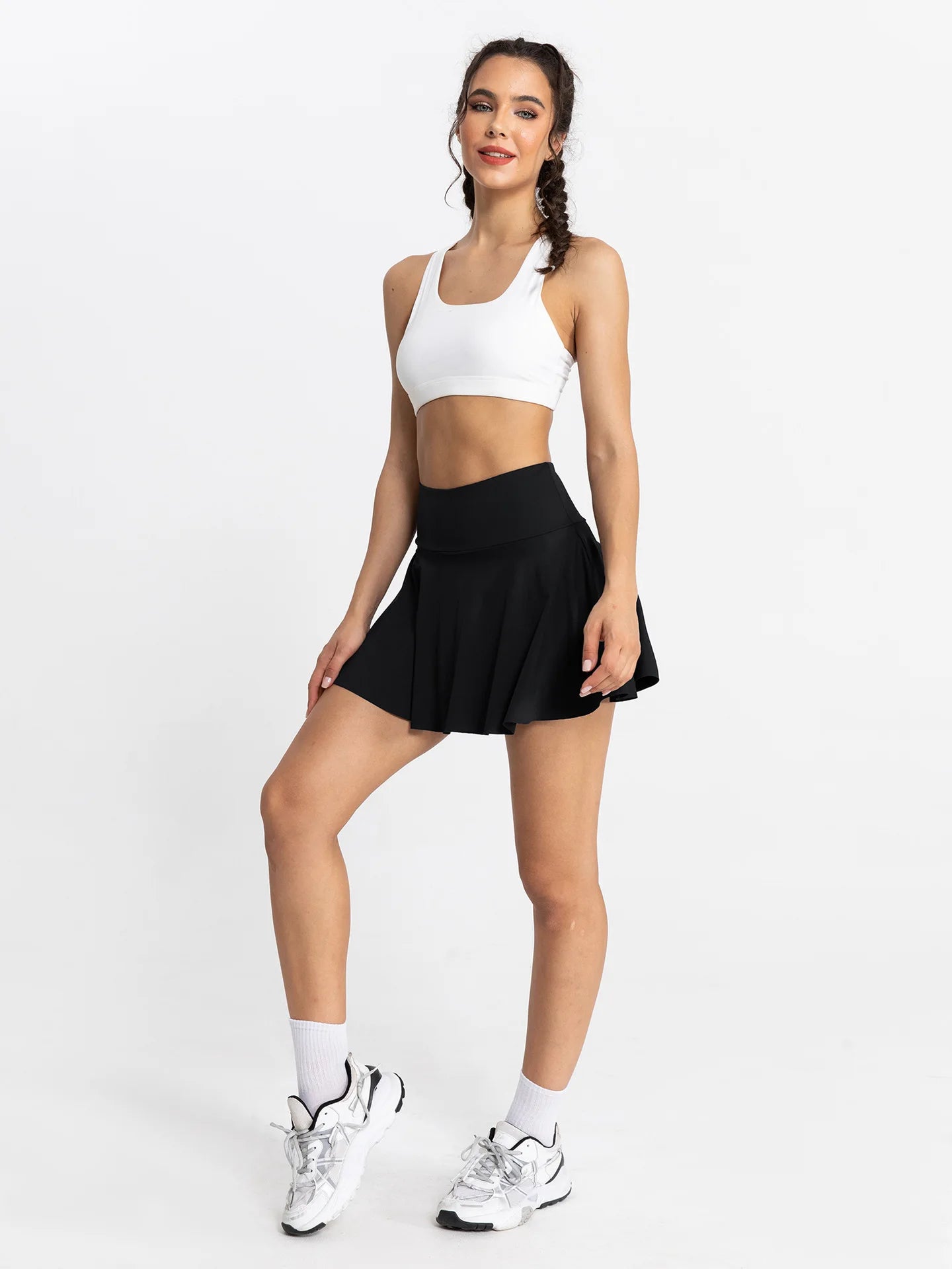 Women Tennis Skirt Sport Golf Ruffled Skirt With Shorts Fake Two Pieces Fitness Golf Wear High Waist Breathable Dance Yoga Skort - reetell