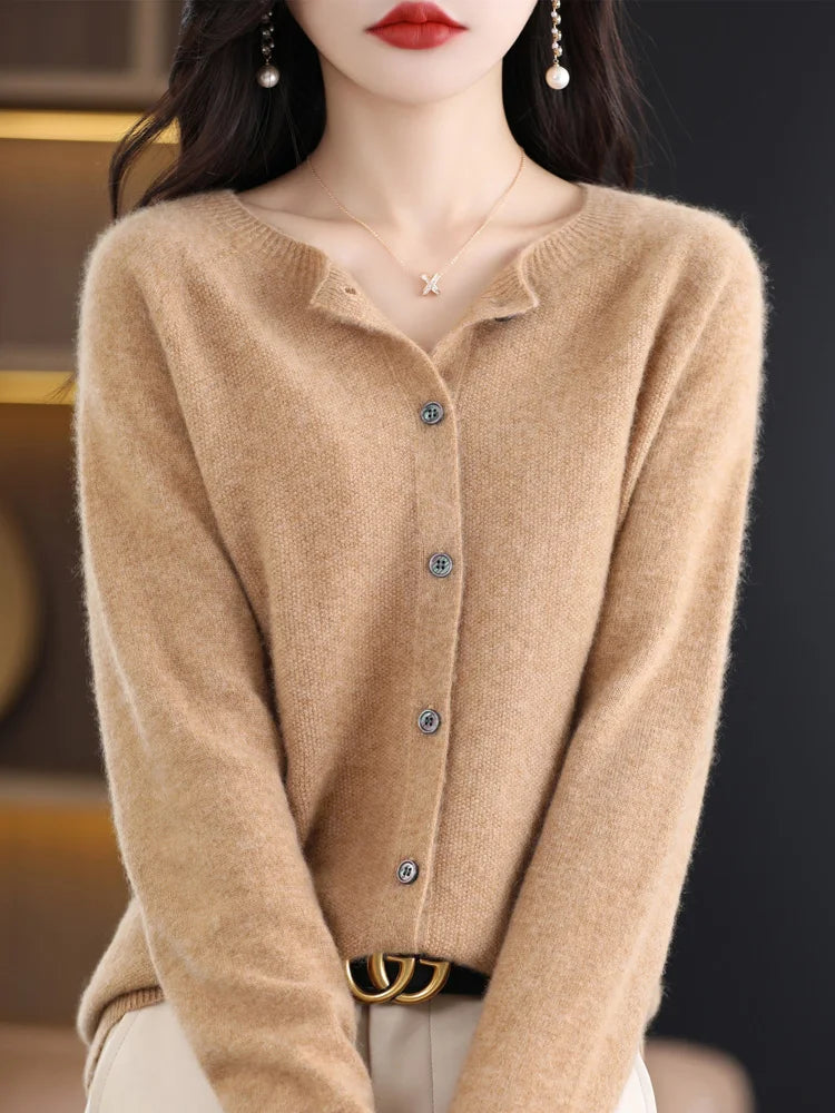 High Quality Round Neck Long Sleeve Cashmere 100% Merino Wool Pullover Women Sweater Coat Top - reetell