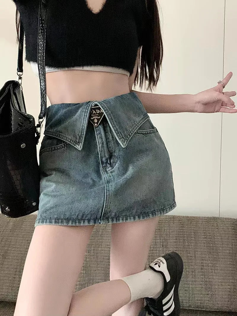 Fashion High Waist Denim Mini Skirt Women's 2023 Summer New Fashion Button Zipper Slim Fit Korean Street  Casual A-line Skirt - reetell