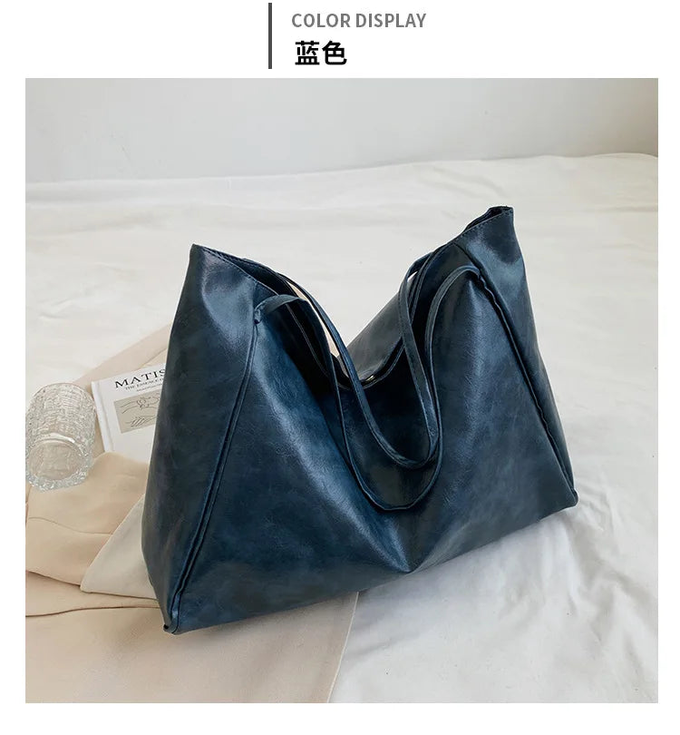 Women Tote Bag Fashion Underarm Pouch Large Capacity Soft Pu Leather Shoulder Bag Retro Crossbody Bag Casual Portable Bucket Bag