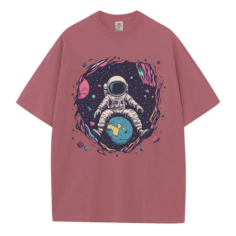 Baggy T Shirt Cotton Graphic Tees Designer Clothes Space Earth Astronaut Dropped Shoulders Vintage Unisex Tops Oversize T Shirts - reetell