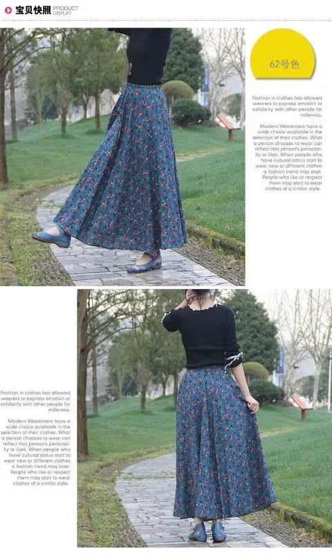 Fashion Summer Cotton Linen Women Skirt Saia Casual Vintage y2k Print Long Skirts Woman Clothes Bohemian Faldas Maxi Bottom Jupe - reetell