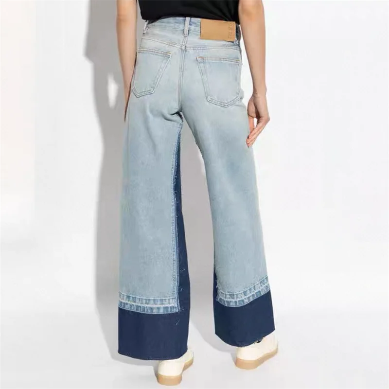 Women's jeans 2024 Autumn New Color Contrast Splicing Women's pants low waist wide leg pants y2k pure cotton straight leg pants - reetell