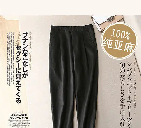 Womens Pants Solid Clothing Harem Trousers Woman Linen Elastic Waist with Pockets Autumn Chic and Elegant Classic Casual Outfits - reetell