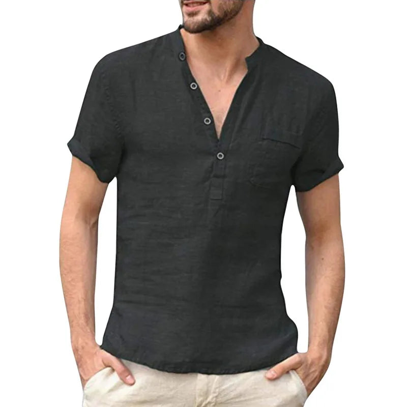 High Quality New Men'S Linen V Neck Bandage T Shirts Male Solid Color Long Sleeves Casual Cotton Linen Tshirt Tops