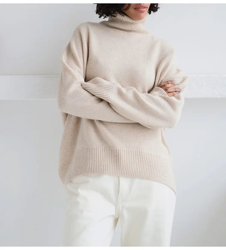 Women's Thick Sweaters Oversize Turtleneck Women Winter Warm White Pullovers Knitted High Neck Oversized Sweater For Women Tops - reetell