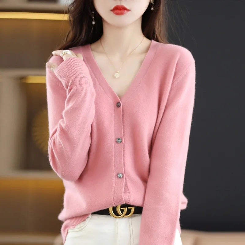 Women's Sweater 2024 Spring Autumn Cardigans V-neck Single Breasted Short Slim Lady Knitwear Tops Solid Korean Fashion Cardigan - reetell