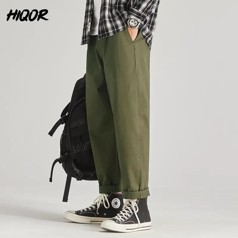 HIQOR Brand Japanese Cargo Trousers for Men New Men's Black Casual ArmyGreen Pants Trousers Men's Jumpsuit Male Oversize Pants