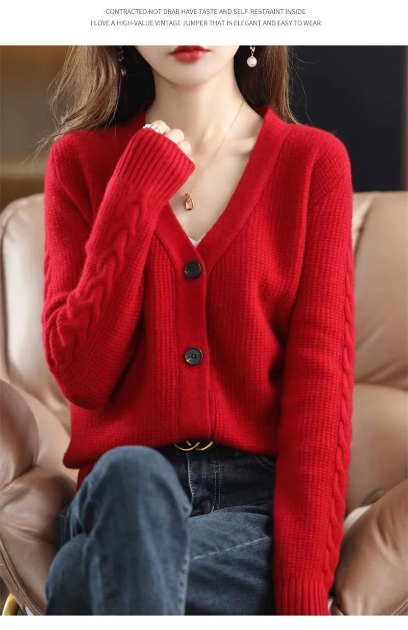 NewFall Fashion V Neck Women Knitted Sweater Cardigan Long Sleeve Soft Slim Sweater Outwear Femlae Solid Casual Knitted Sweater - reetell