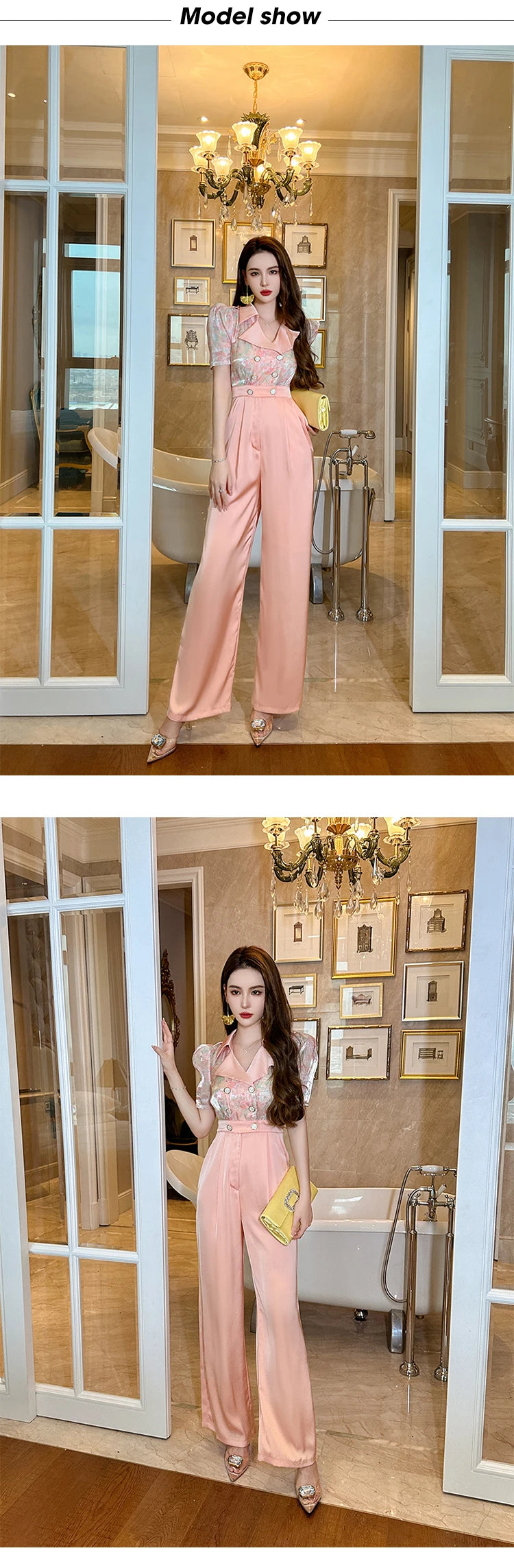 Satin Elegant Office Women Jumpsuits Formal Vintage Floral Puff Sleeve Pocket Party Female Mujer Wide Leg Loose Rompers Summer